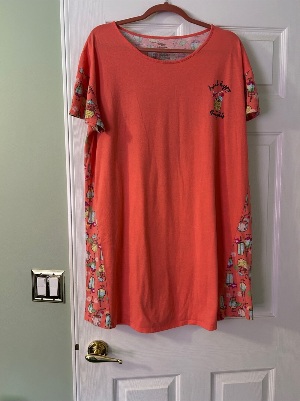Two Secret Treasures Nightshirts. Tropical Print Panels. One coral and one green